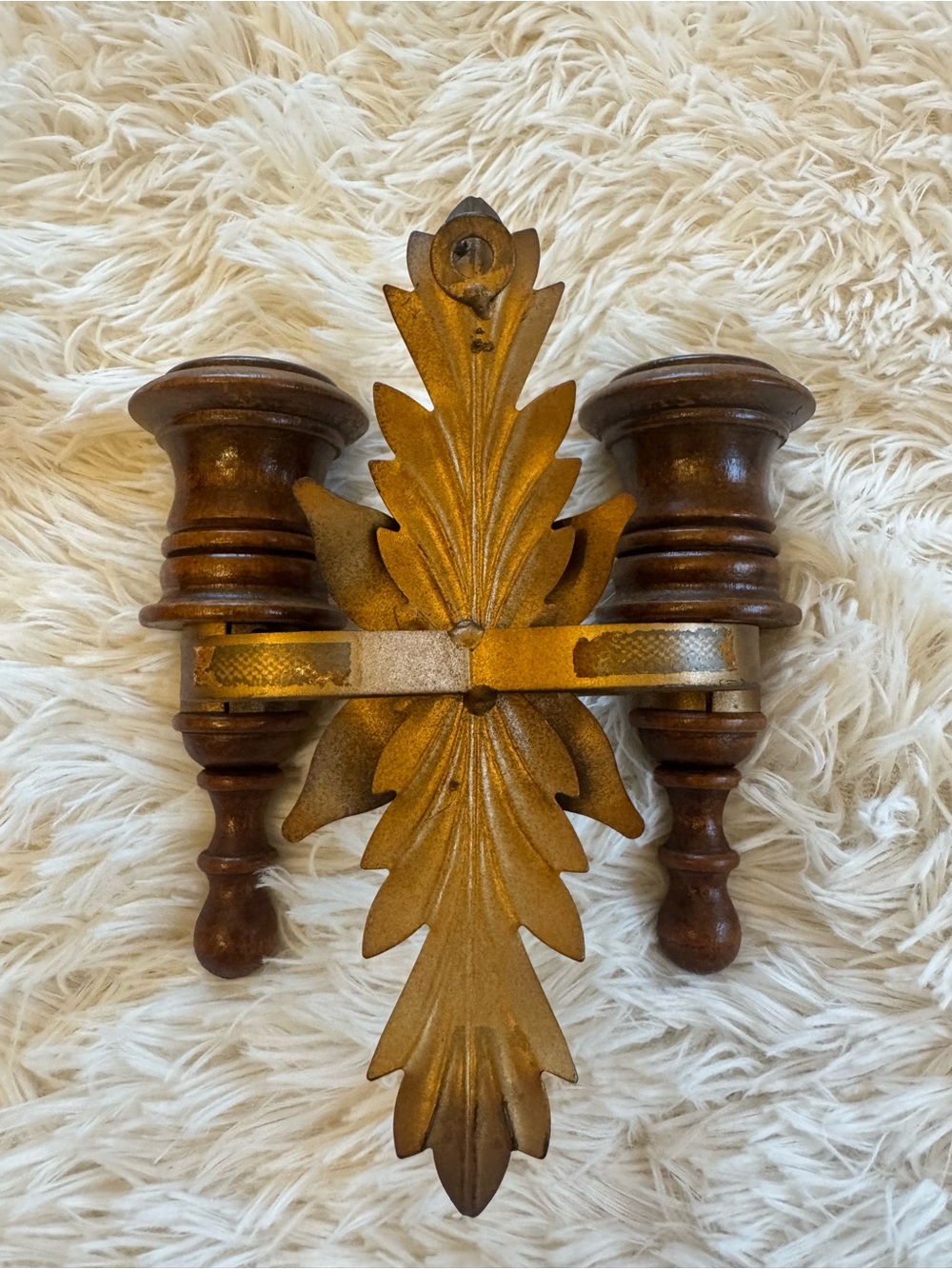 MCM Wooden Double Wall Sconce Candle Holder - Picture 6 of 8